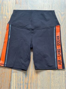 ALO Yoga Black Bike Shorts with Orange Side Panels Size S